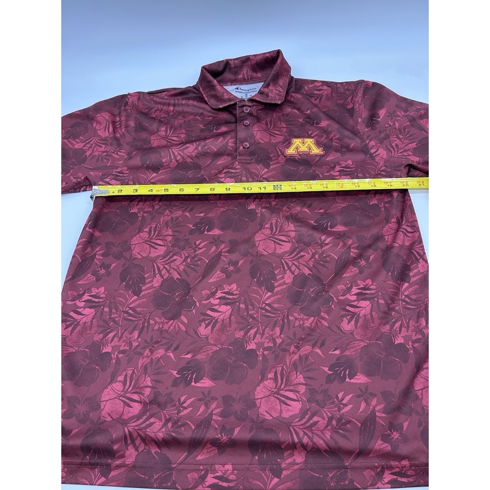 MN Gophers Champion Polo Shirt Mens‎ M Maroon Floral Tropical Golf Performance - Picture 8 of 10